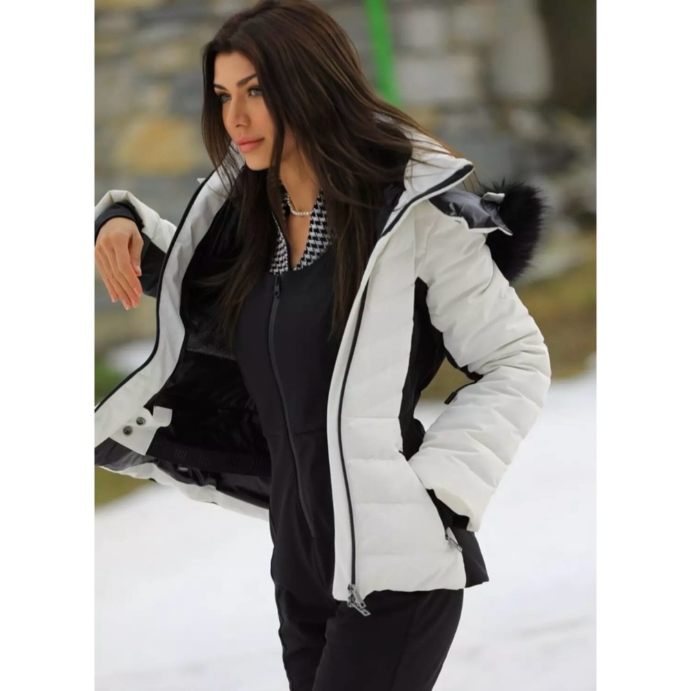 Zara ski recco technology windproof fitted down puffer jacket white black